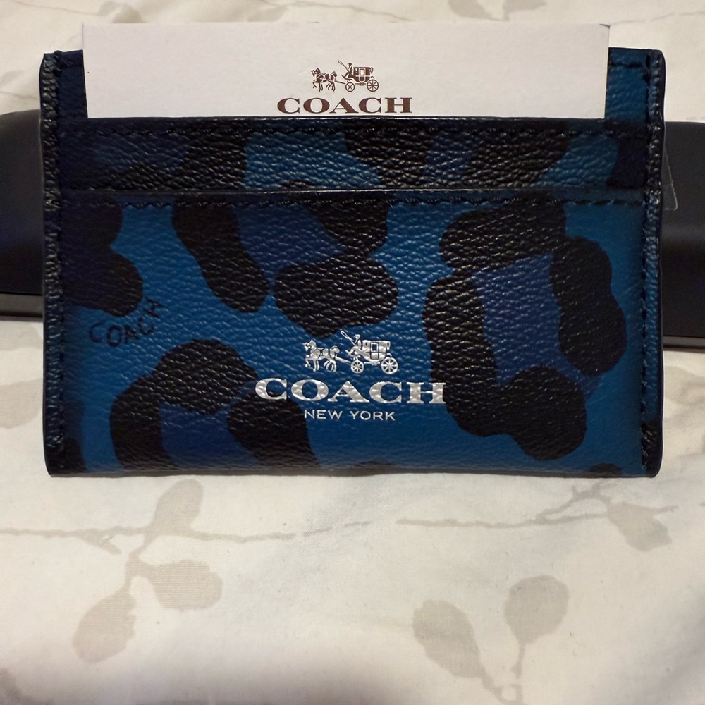 Coach Leopard Print Blue and Black Card or money Holder